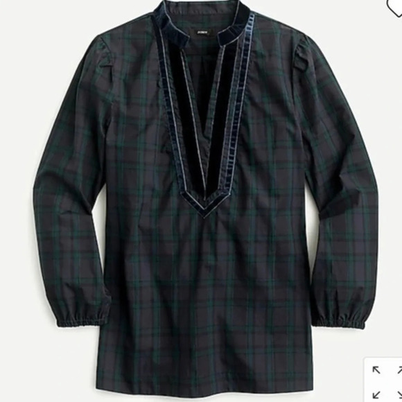 J Crew Velvet Trim Tunic Shirt Black Watch Tartan Plaid AU283 - Picture 1 of 8